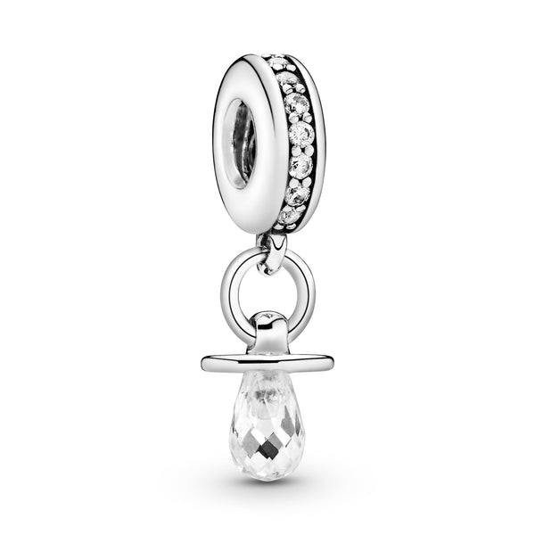 Pacifier silver dangle with clear cubic zirconia