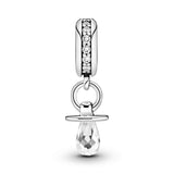 Pacifier silver dangle with clear cubic zirconia