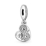Forever friends heart silver dangle with clear cubic zirconia