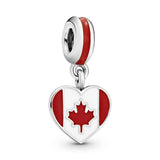 Canada heart flag silver dangle with red and white enamel
