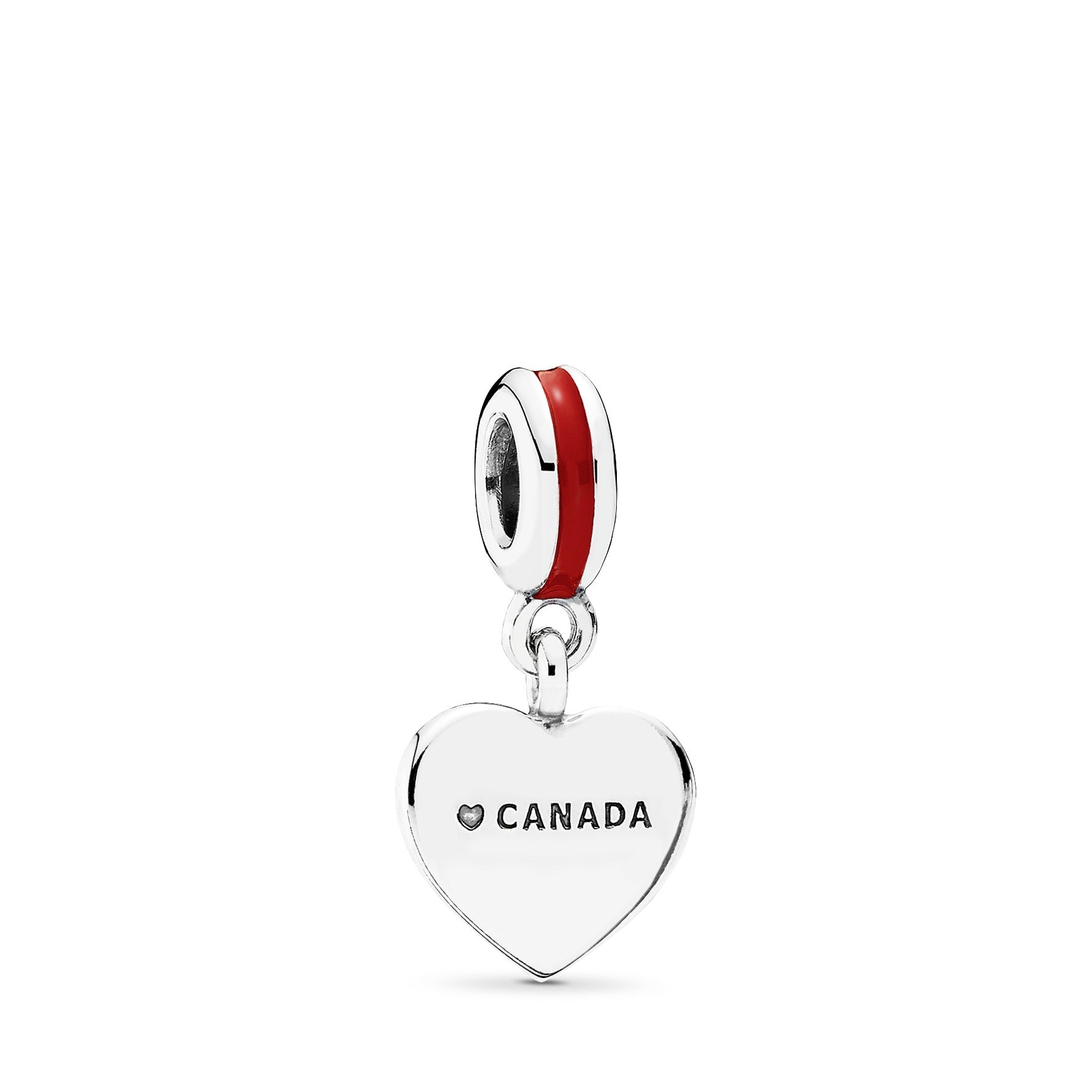Canada heart flag silver dangle with red and white enamel