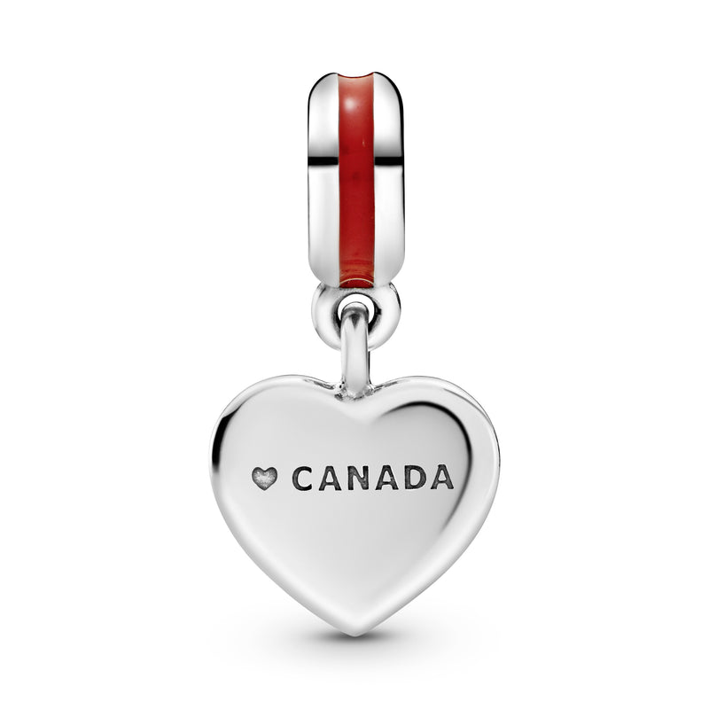 Canada heart flag silver dangle with red and white enamel