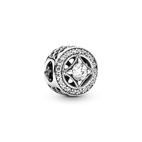 Silver charm with clear cubic zirconia