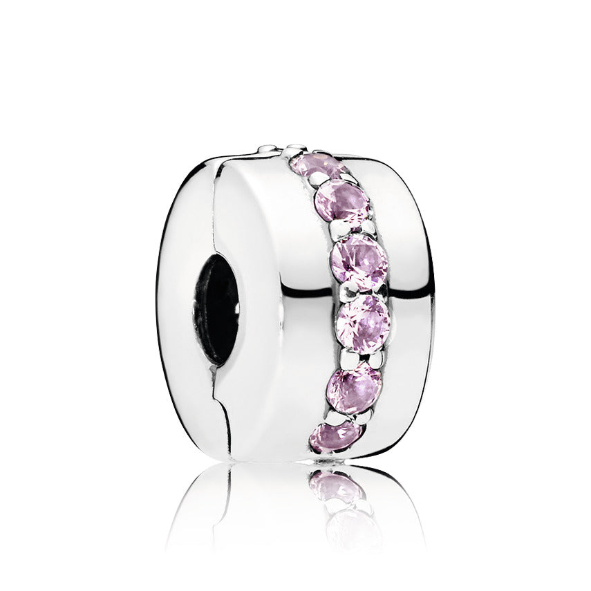 Silver clip with pink cubic zirconia