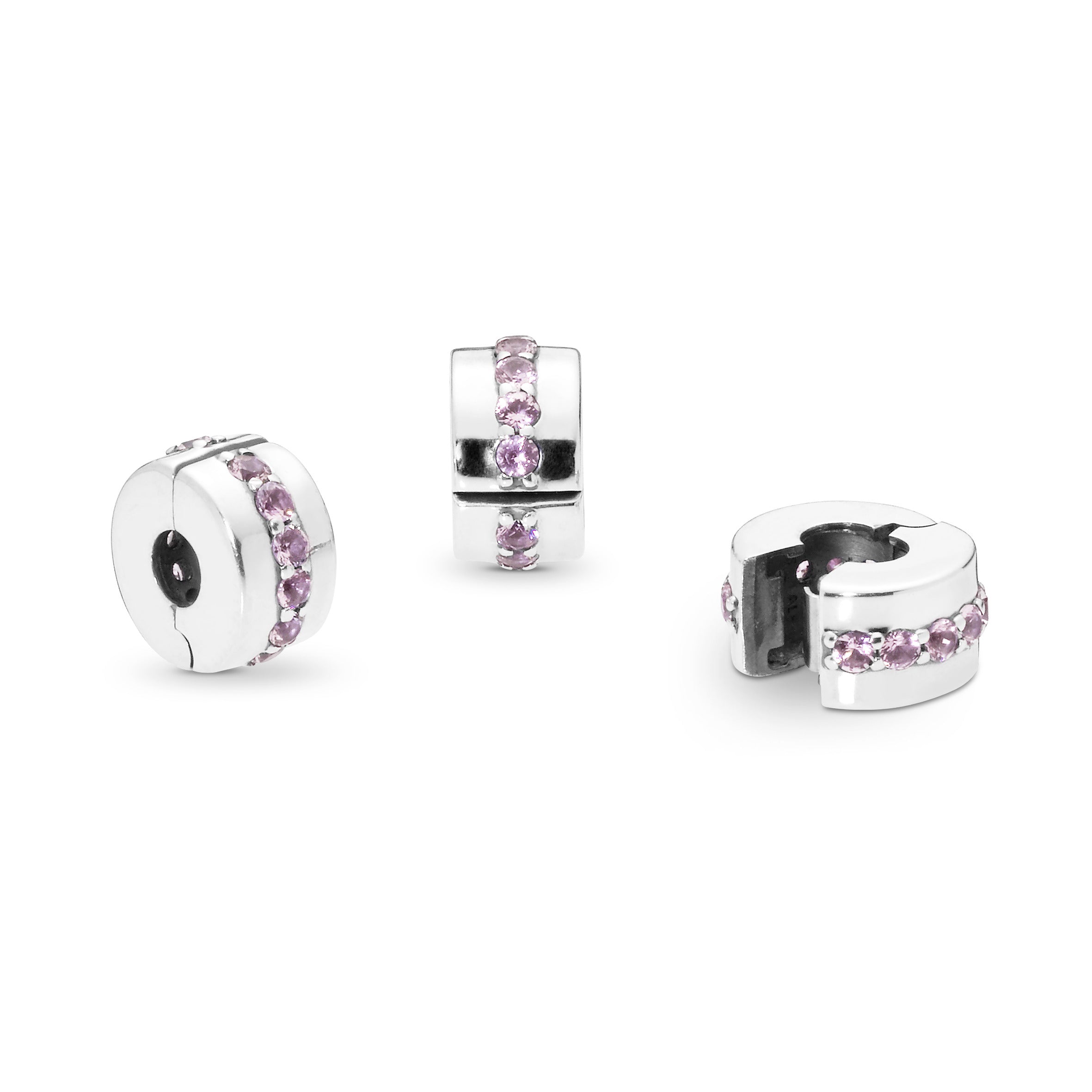Silver clip with pink cubic zirconia