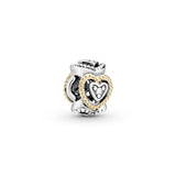 Heart silver spacer with 14k and clear cubic zirconia