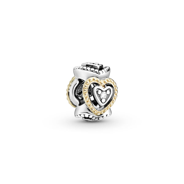 Heart silver spacer with 14k and clear cubic zirconia