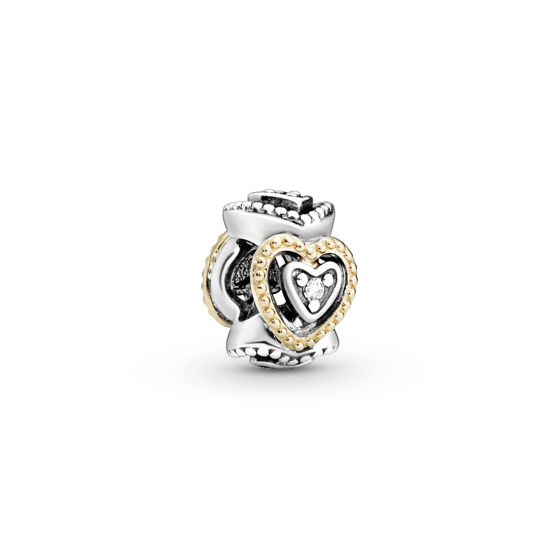 Heart silver spacer with 14k and clear cubic zirconia