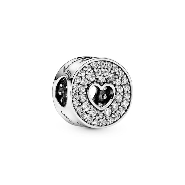Happy Anniversary silver charm with clear cubic zirconia