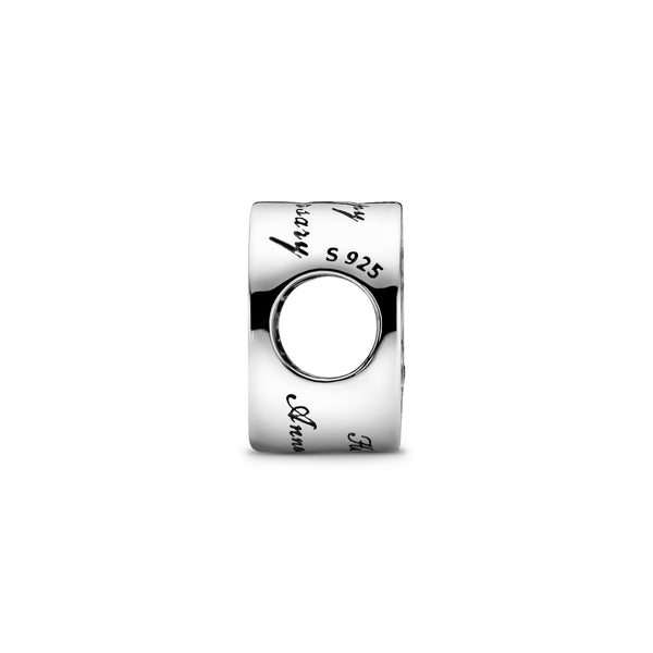 Happy Anniversary silver charm with clear cubic zirconia