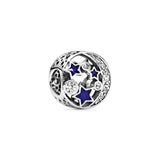 Moon and star silver charm with clear cubic zirconia and blue enamel