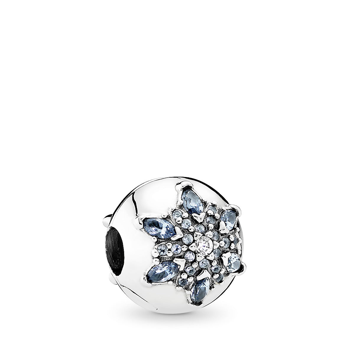 Snowflake silver clip with moonlight blue crystal and clear cubic zirconia