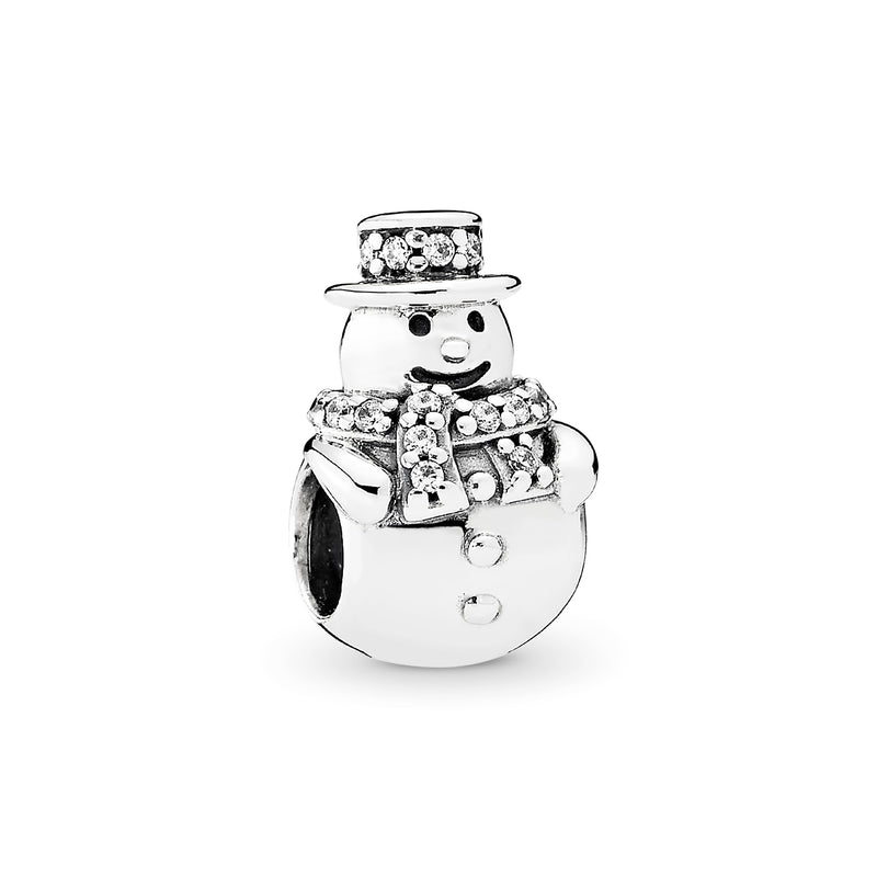 Snowman silver charm with clear cubic zirconia