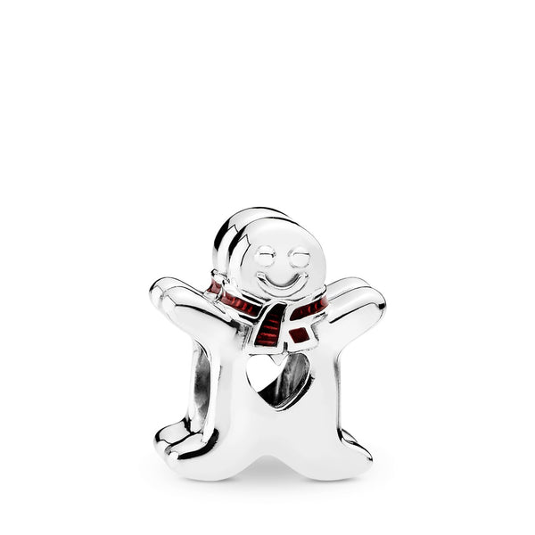 Gingerbread man silver charm with red enamel