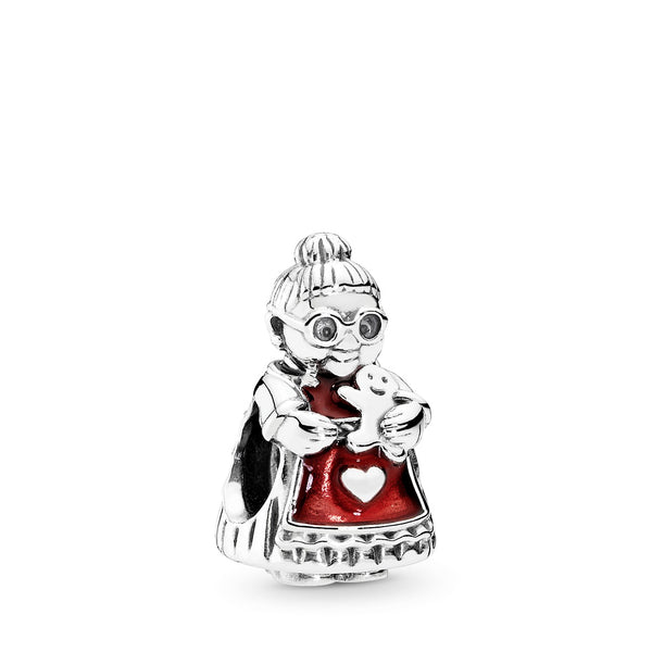 Mrs. Santa silver charm with red enamel