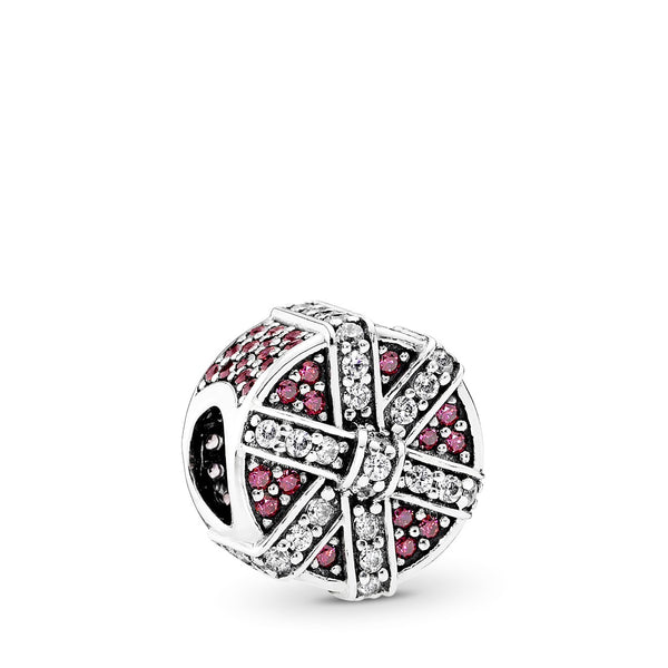 Gift silver charm with red and clear cubic zirconia