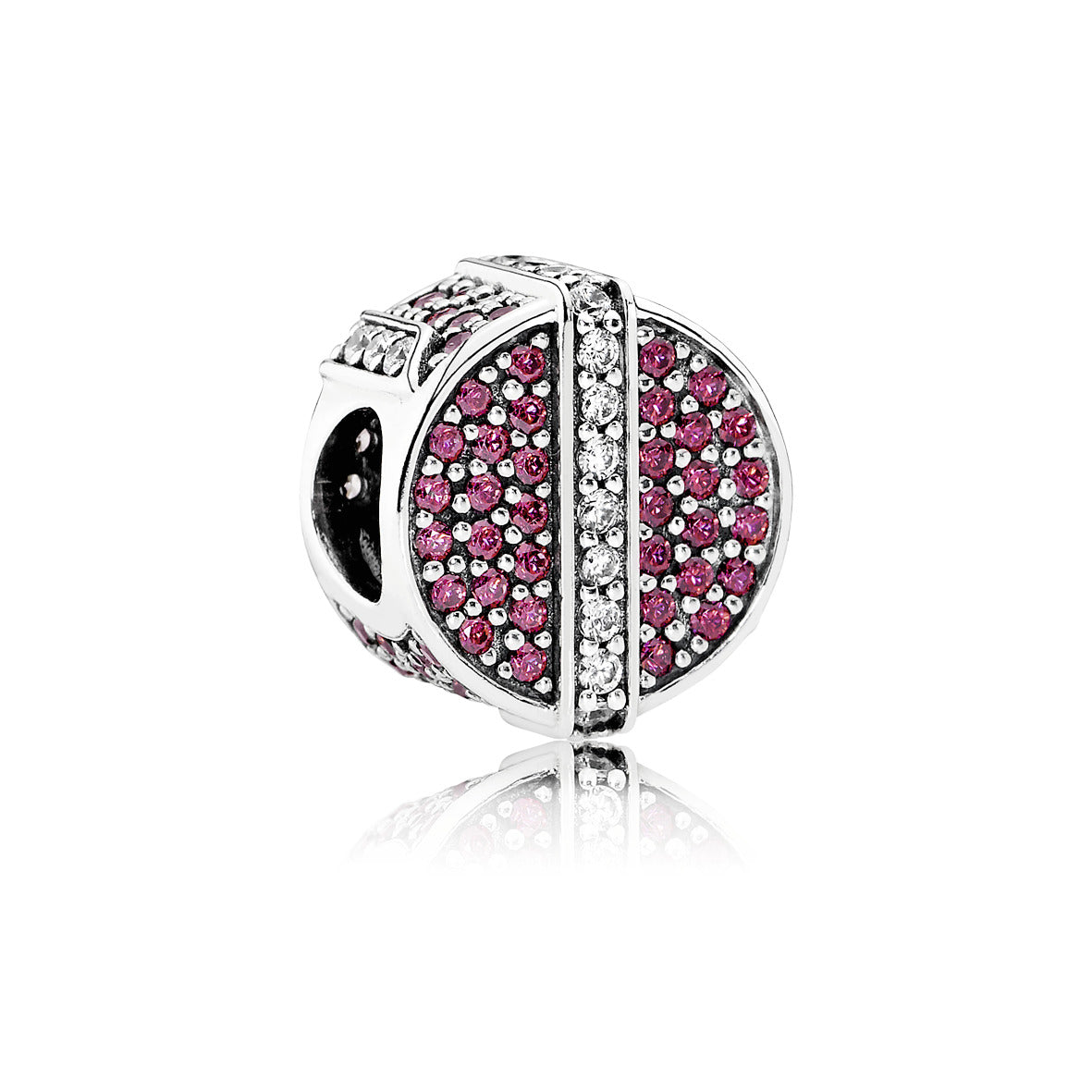 Gift silver charm with red and clear cubic zirconia