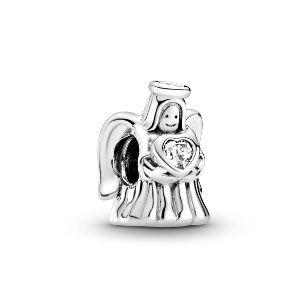 Angel silver charm with clear cubic zirconia