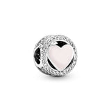 Heart silver charm with clear cubic zirconia and pink enamel