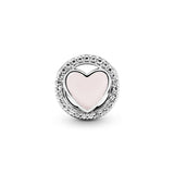 Heart silver charm with clear cubic zirconia and pink enamel