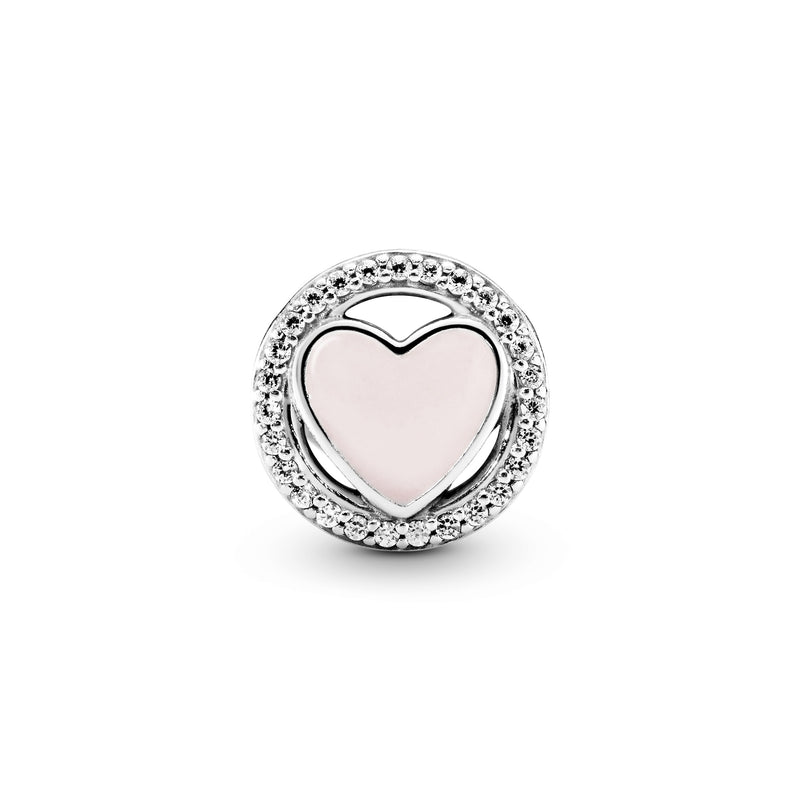 Heart silver charm with clear cubic zirconia and pink enamel