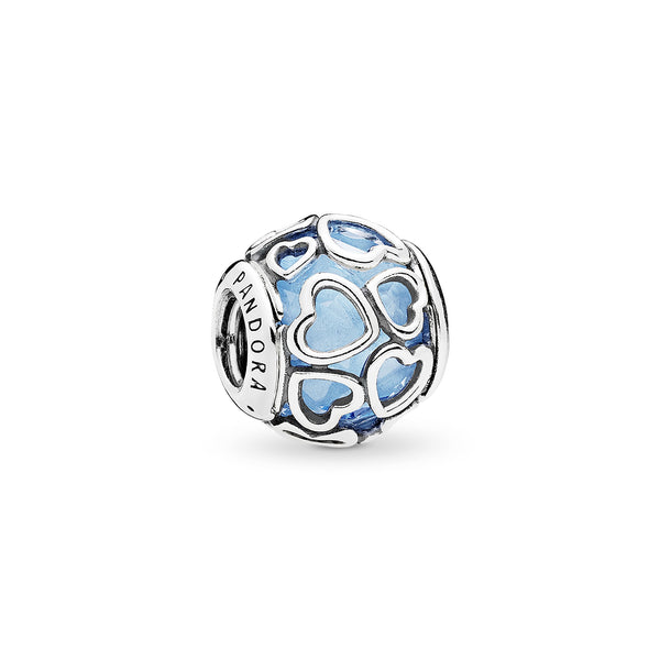 Heart silver charm with faceted sky blue crystal