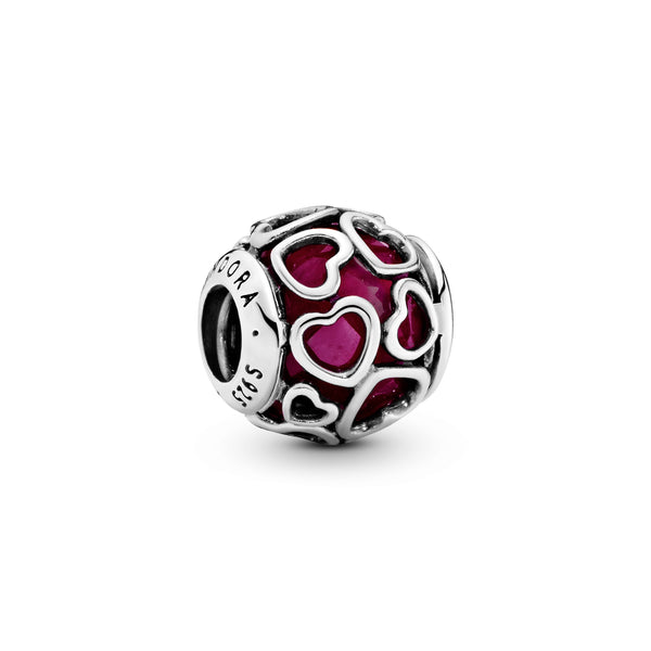 Heart silver charm with faceted cerise crystal