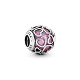 Heart silver charm with faceted pink cubic zirconia