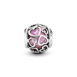 Heart silver charm with faceted pink cubic zirconia