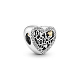 Heart silver charm with 14k and clear cubic zirconia