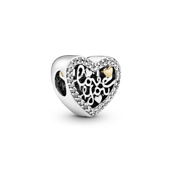 Heart silver charm with 14k and clear cubic zirconia