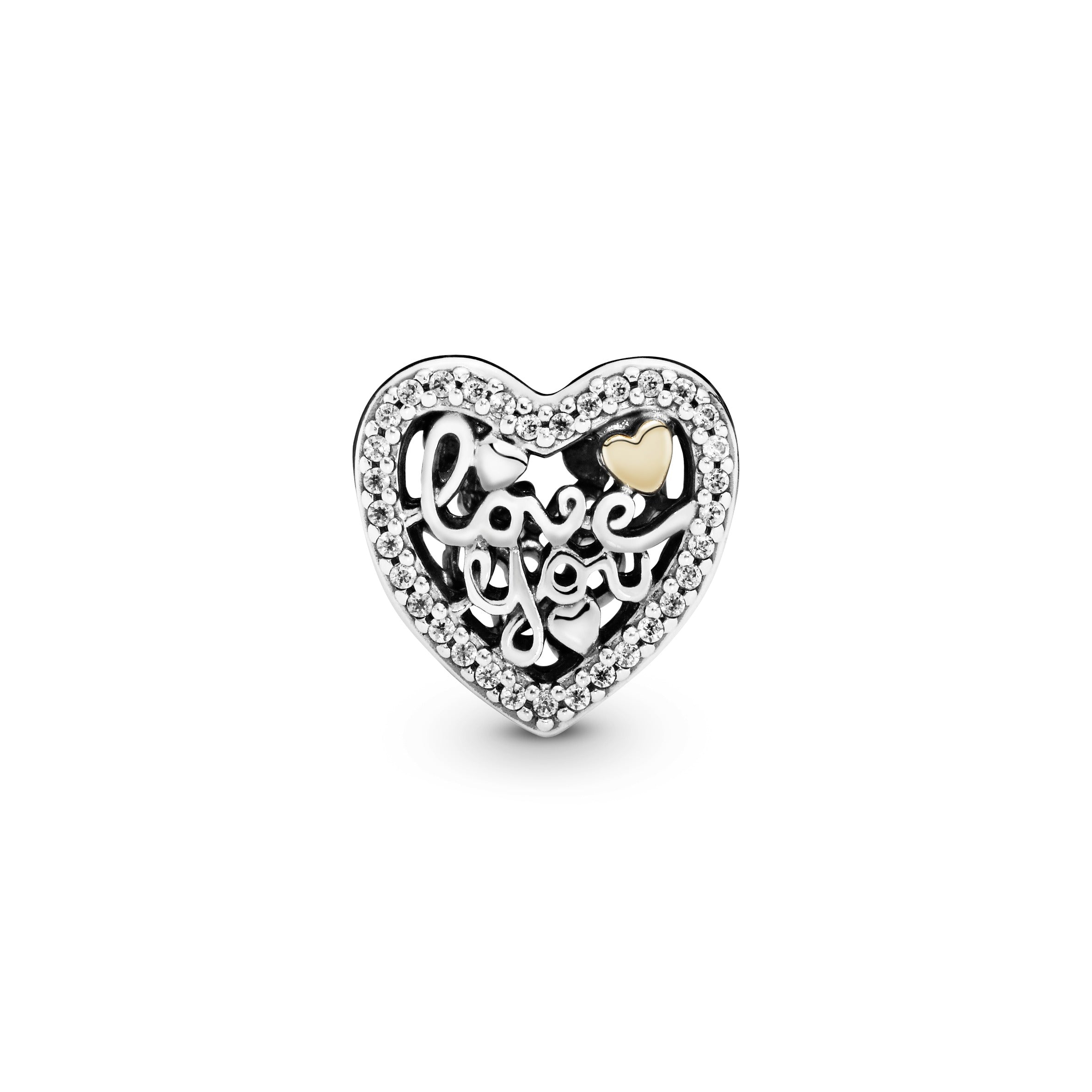 Heart silver charm with 14k and clear cubic zirconia
