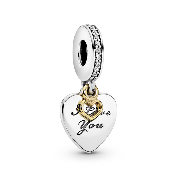 Heart silver dangle with 14k and clear cubic zirconia