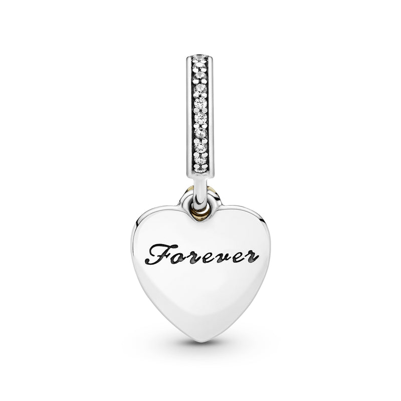 Heart silver dangle with 14k and clear cubic zirconia