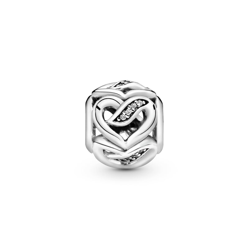 Ribbon heart silver charm with clear cubic zirconia