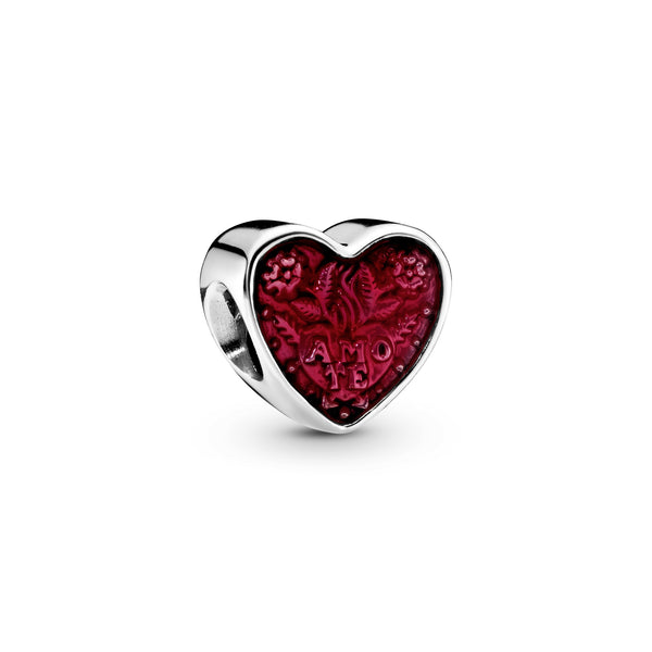 Amo te heart silver charm with cerise enamel