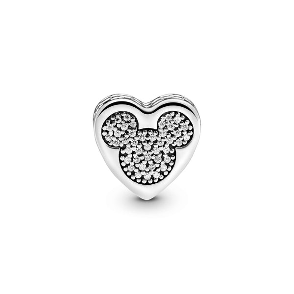 Disney Mickey and Minnie heart silver charm with clear and red cubic zirconia