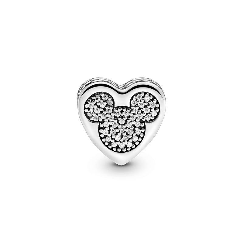 Disney Mickey and Minnie heart silver charm with clear and red cubic zirconia
