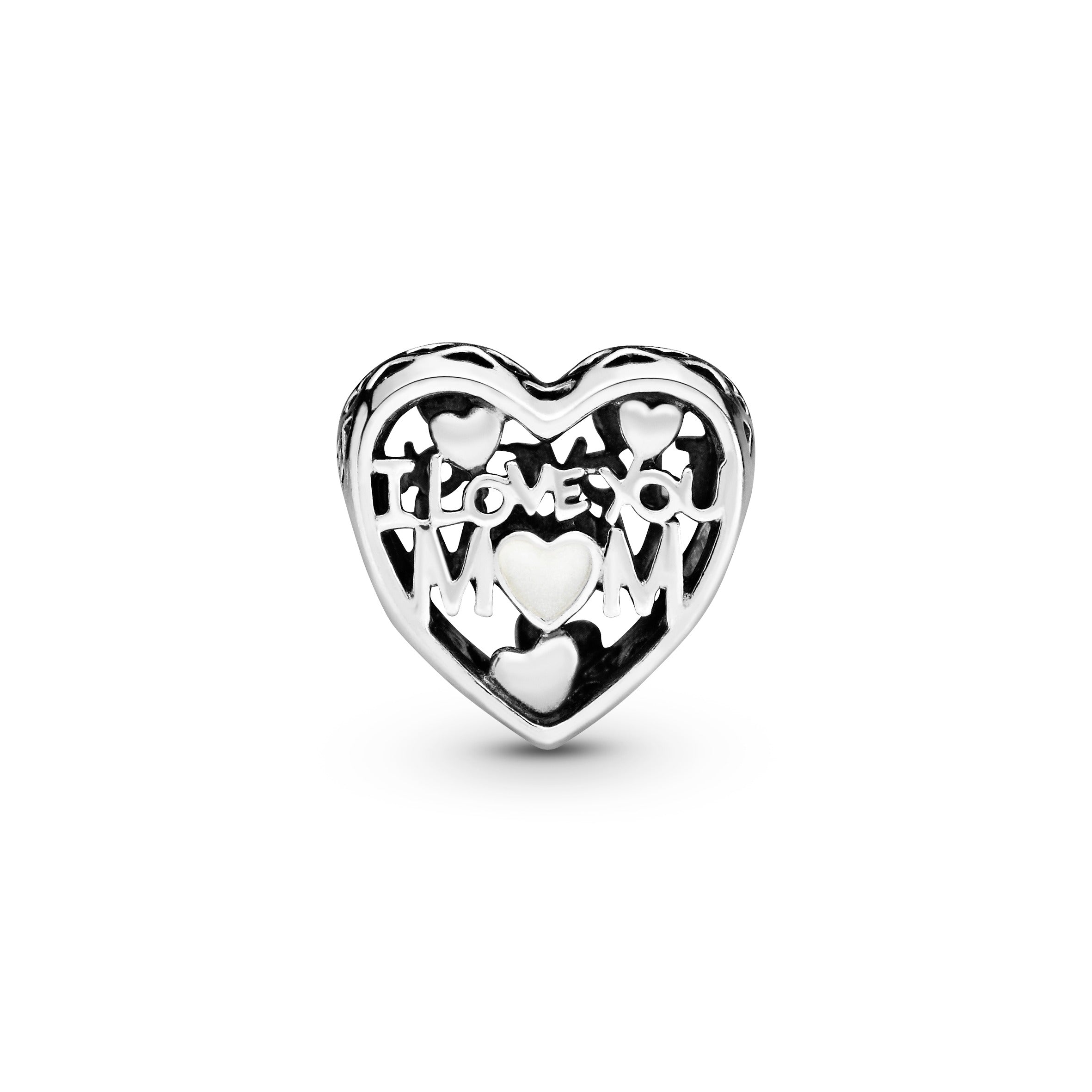 I love you mum silver heart charm with silver enamel