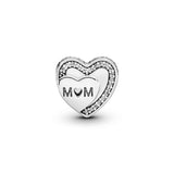 Mum heart silver charm with clear cubic zirconia