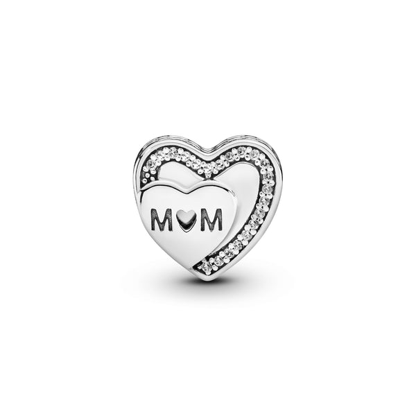 Mum heart silver charm with clear cubic zirconia