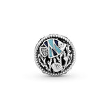 Ocean life silver charm with frosty mint, clear cubic zirconia and blue enamel