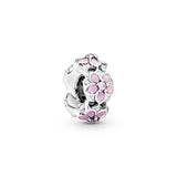 Magnolia silver spacer with pink cubic zirconia, white and shaded pink enamel