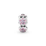 Magnolia silver spacer with pink cubic zirconia, white and shaded pink enamel