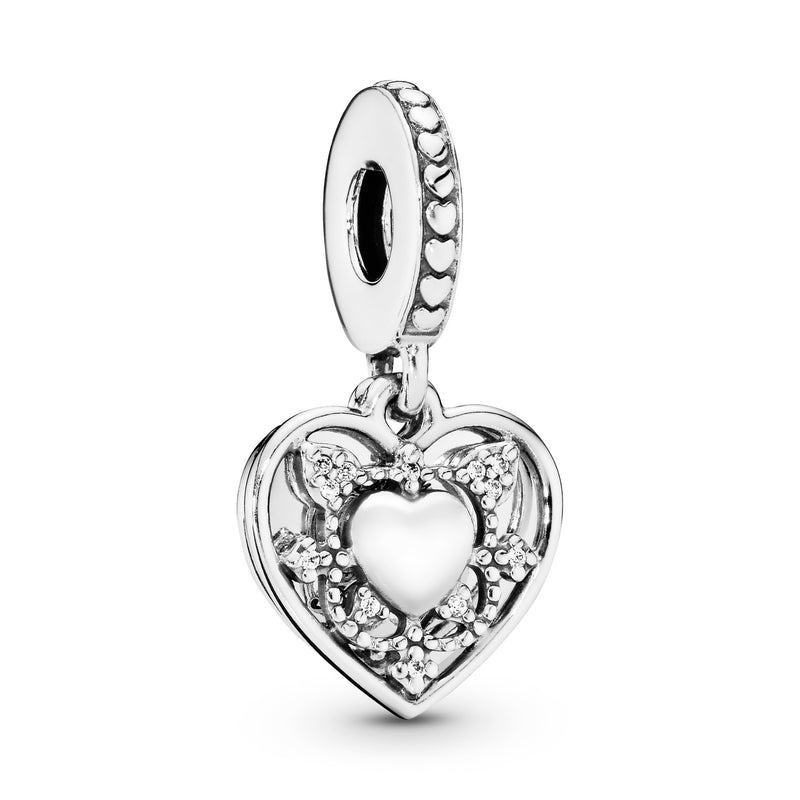 Heart silver dangle with clear cubic zirconia