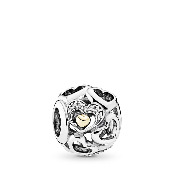 Heart silver charm with 14k and clear cubic zirconia