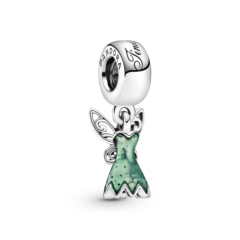 Disney Tinker Bell silver dangle with green enamel