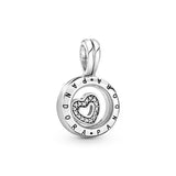 PANDORA floating locket silver dangle and petite silver heart element with clear CZ