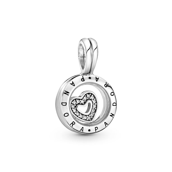 PANDORA floating locket silver dangle and petite silver heart element with clear CZ