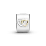Interlocked hearts silver clip with 14k